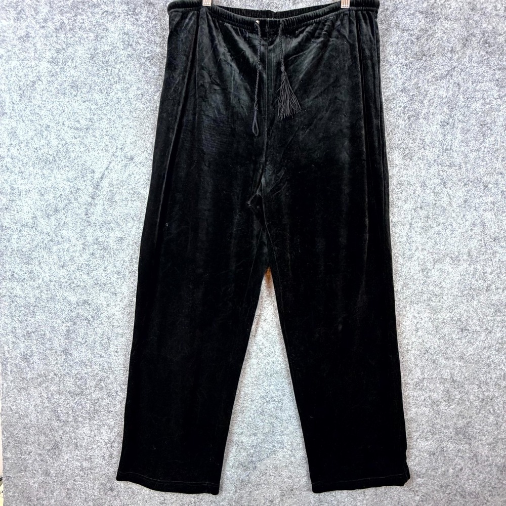 Amanda Smith Velvet Pants Womens Medium Black Stretch Wide Leg Elastic Waist